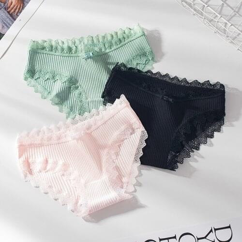 Women Thread Cotton Panties Japanese Bow Womens Underwear Solid Color Breathable Waist Size Girls Female Plus Size Lady Briefs