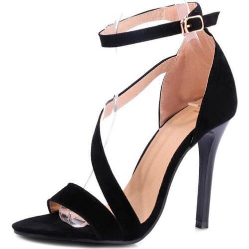 2019 Suede High Heels Sandals Women Plus Size Ankle Strap Summer Dress Shoes Open Toe Sandalias Mujer Big Size 34-43 XKD4177