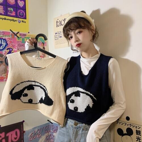Kawaii Sweater Sweater Vest Women Cartoon Printed Short V-Neck Sweet Korean Style Women Clothes Kawaii Sweater Pullover Womens