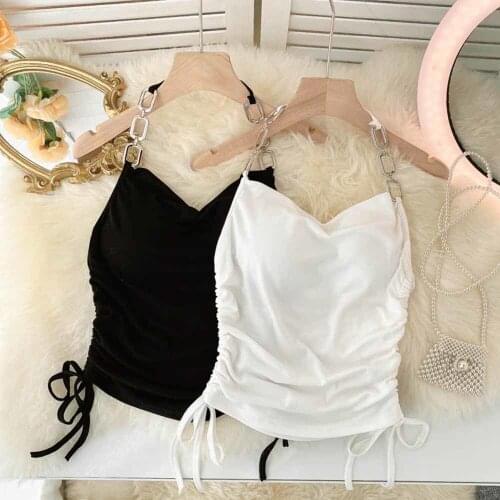 Sexy chain Y2K Cami Top Women Solid Clothes Sleeveless Backless Sexy Halter Tops Shirring Summer Tank top