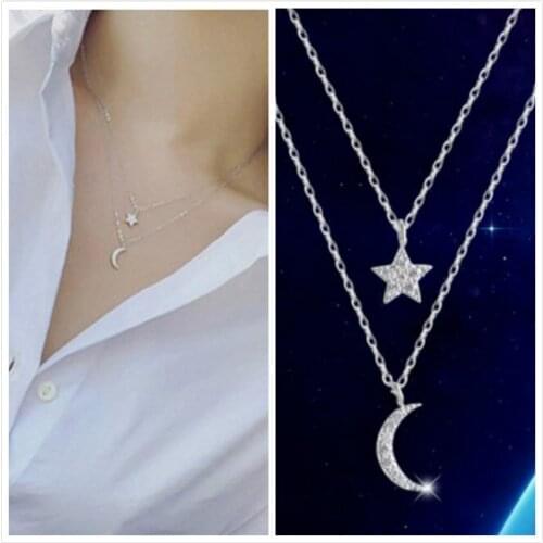 Vintage Zircon Moon Star Necklace For Women Long Chains Statement Necklace 2021 New Trendy Jewelry Gift