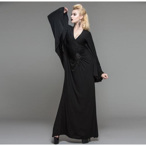 New SteamPunk Women Party Dress Black Deep V-Neck Dresses Gothic Sexy Floor-length Dress for Ladies Long Maxi Dresses Hot Sale