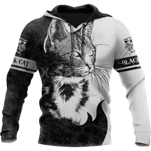 Animal Love White Cat Tattoo 3D Print Size XS-7XL Hoodie Man Women Harajuku Outwear Zipper Pullover Sweatshirt Casual Unisex