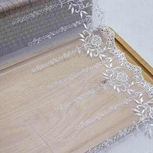 1 Meter 27 CM Width Single Side Floral Embroidery Lace Trim White Fabric For Lingerie Underwear Bra Wedding Dress Curtains Decor