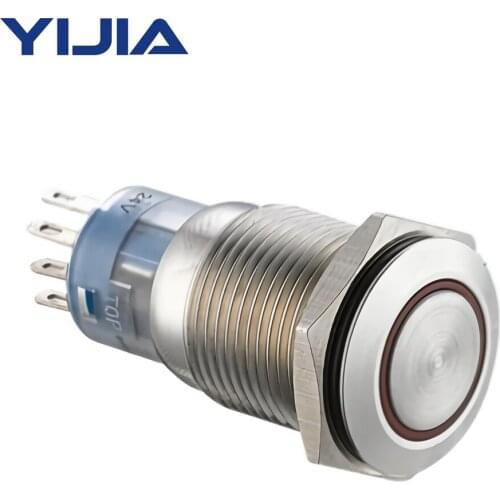 2NO2NC 16mm 0.63" Latching SS 24V Flat Push Button Switch with Ring Light GQ16F-22EZ/S