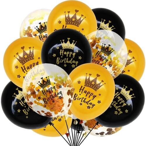 15Pcs Black Gold Latex Balloons 18 30 40 50 60th Happy Birthday Balloon Printed Helium Ballon Anniversary Birthday Party Decor
