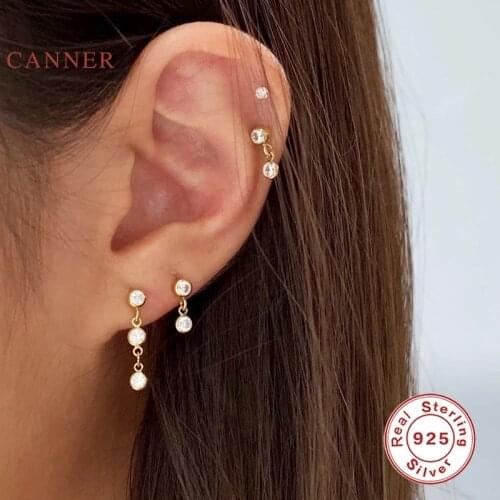 CANNER Earrings For Women S925 Silver Ins Wind Simple Three Drills Piercing Stud Earrings Pendientes Korean Fine Jewelry Joyero