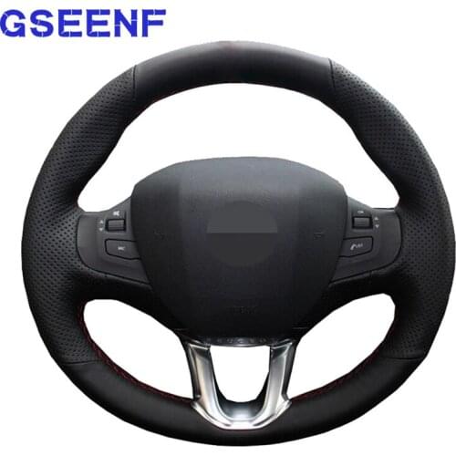 Car Steering Wheel Cover Hand-stitched Black Genuine Leather Car Special For Peugeot 208 2011-2017 2018 2019 Peugeot 2008 - 2019