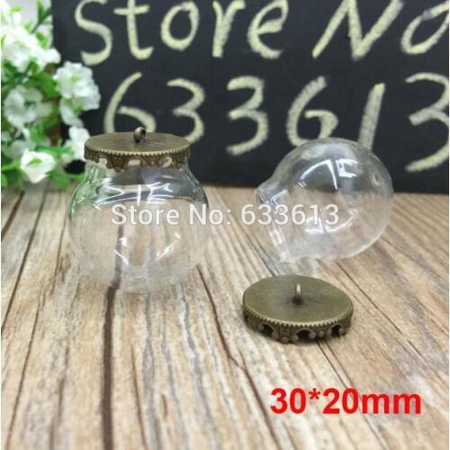 Free ship!!! 30sets/lot 30*20mm glass globes with antique bronze findings with ring set glass bubble DIY vial pendant glass orbs