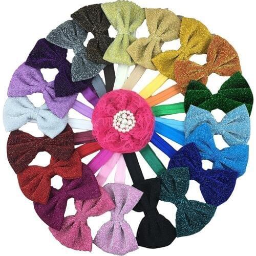 Glitter Bows Headbands 4inch Fabric Girls' Ribbon Hairbows for Kids Hair Accessories 20pcs/lot