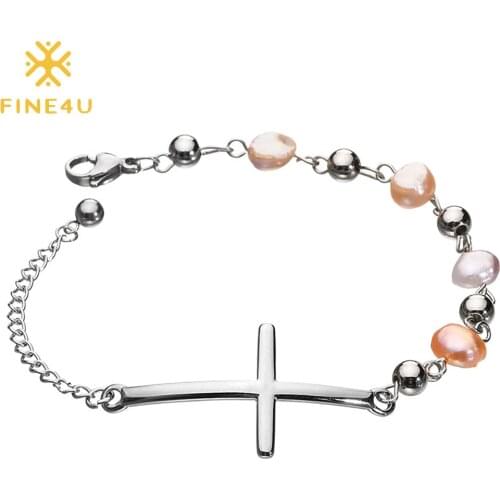 FINE4U B565 Bohemia 5-6mm Multicolor Freshwater Cultured Pearl Bracelet for Women Girls
