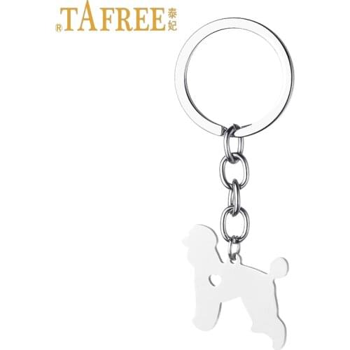 TAFREE men women Poodle Germany Pudel keychain fashion stainless steel French Caniche Standard dog key chain ring jewelry SKU11