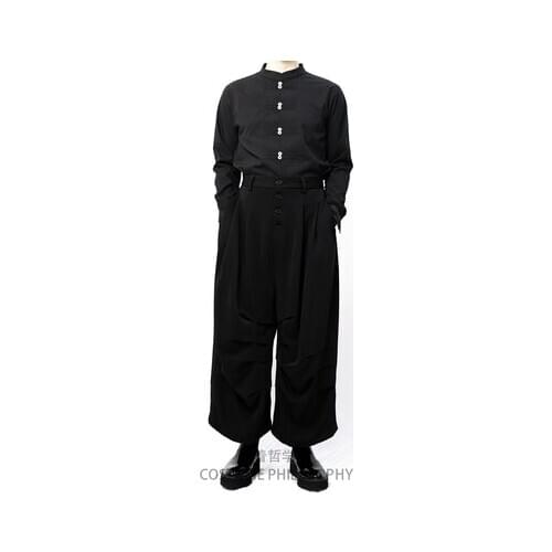 Yamamoto style men casual trousers wide leg skirt trousers drape dark ultra loose