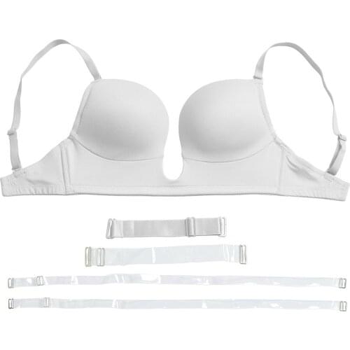 YBCG Triangle Cup Sexy Women Bra Push Up Adjusted Straps X-Line Bra for Women Cotton Deep U White Wedding Lingerie