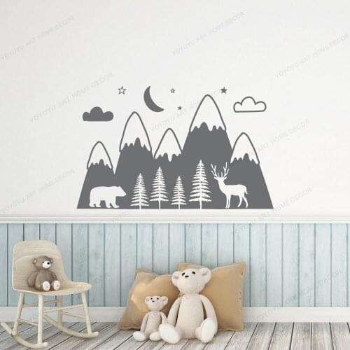 Kids Room Mountains Woodland Wall Decor Sticker Baby Nursery Wall Decal Kids Rooms Bear Animal Vinyl Sticker Wallpaper QQ1040