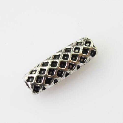 30Pcs Antiqued Silver Color Oval Lattice Tube Spacer Beads Charms 4.5x13.5mm