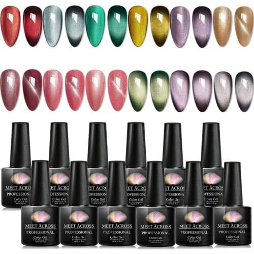 MEET ACROSS Cat Eye Series Nail Gel Polish Set Soak Off Enamel 9d cat eyes magnetic Gel Semi Permanent UV Gel Varnish