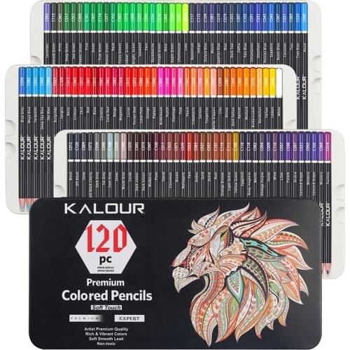 KALOUR 120 Colors Professional Color Pencil Set Iron Box Colored Colour Drawing Pencil Lapices De Colores School Artist Supplies