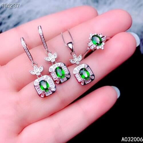 KJJEAXCMY fine jewelry 925 sterling silver natural diopside earrings ring pendant necklace popular ladies suit support testing