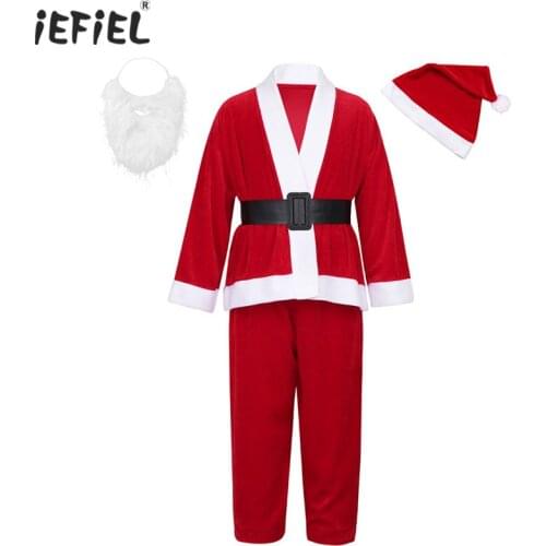 Kids Boys Red Santa Costume Outfits Long Sleeves Tops with Trousers Toddler Xmas Christmas Cosplay Costumes Party Dress Up Suits
