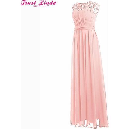 Top Lace Pink Bridesmaid Dresses Long New Designer Chiffon Beach Garden Wedding Party Formal Junior Women Ladies Chiffon Dress
