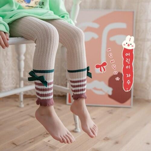 Bowknot Decoration Girls' Leggings Striped Pantyhose 2021 Breathable Childrens Socks Slim Tights Spring Autumn Skinny Leggings