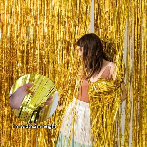 Metallic Foil Tinsel Fringe Curtain for Bachelorette Engagement Bridal Shower Decoration Photo Booth Props Birthday Backdrop