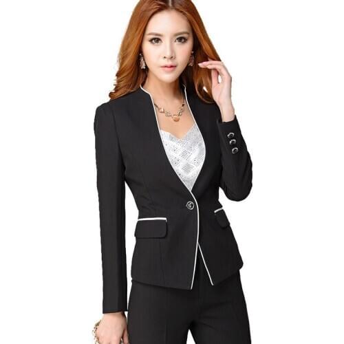 Custom Made Black Ladies Office Suits Long Sleeve Two-Pieces Formal Business Suits Female Designers Suits For Womens Custom