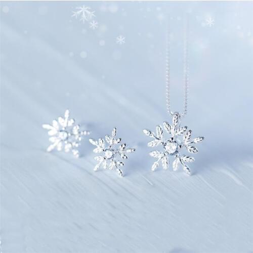 New Fashion 925 Sterling Silver Earrings Sets For Women Jewelry Trendy Zircon Snowflake Pendant Necklace Women Christmas Gift