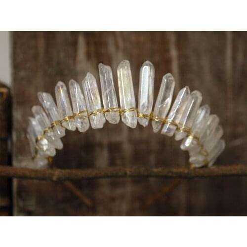 Raw crystal crown rainbow color white crystal gold/silver crown hair accessories bridal headband wicca party wedding gift