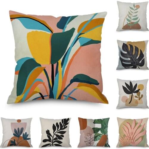 Nordic Abstract Linen Pillowcases Modern Art Brown Tropic Plant Leaves Pillow CaseThrow Seat Soft Sofa Cushion Cover Decorative