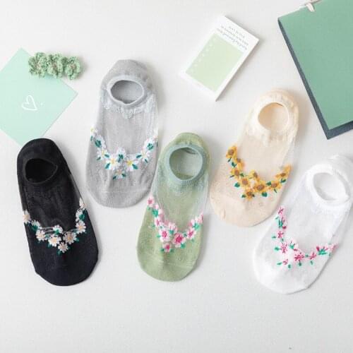 5 pairs Summer Kawaii Woman socks Funny Cute Invisible No show Socks Fashion Ankle Socks Flower Short Socks Thin Sheer Socks