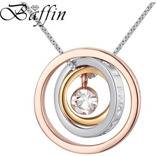 BAFFIN Mothers Day gift Rose Gold Color Concentric Circles Pendant Necklace Made with Austrian Crystal for women