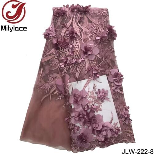 Popular design french lace fabric beaded 3d flowers fabric bridal wedding party dress lace lilac tulle lace african JLW-222