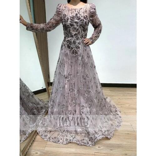 Amazing Long Sleeve Aline Muslim Evening Dresses Lace Abiti da sera Applique Robe De Soiree Longue Design Formal Gowns Plus Size