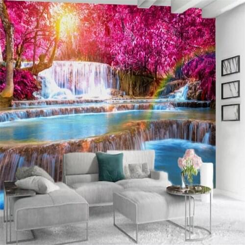 Romantic Landscape 3d Wallcovering Fantasy Red Forest Waterfall Scenery Home Decor Living Room Bedroom Painting Mural Wallpapers