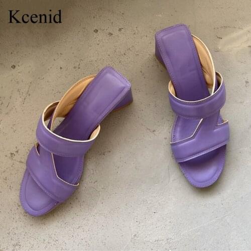 Kcenid Summer New Women Slippers Square Heel Outdoor Sandal Open Toe Casual Slides Ladies Shoes Flip Flop Purple Black Apricot