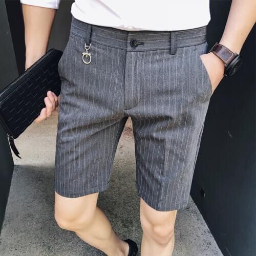 Fashion Men Shorts Summer New Slim Striped Knee Lenth Gentlemen Business Formal Wear Casual Short Mens Clothing