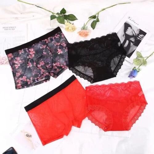 Couple Panties Transparent Underwear Couple Sexy Lace Cool Underpants New Fashion Lace Panties For Women Men Sexy Lovers Panty