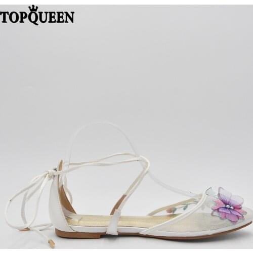TOPQUEEN-A39 Handmade Lace Embroidered Flat Wedding Shoes for Women Comfortable Summer Bridal Bridesmaid Shoes for Wedding Party