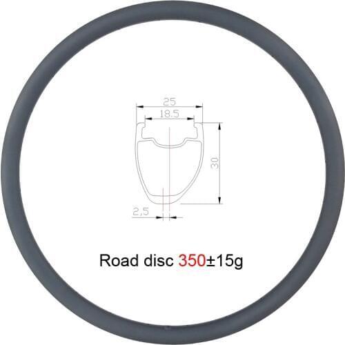 Ultralight 350g 700c 30mm x 25mm asymmetric tubeless U shape road disc brake carbon rim 20 24 28 32 36 holes UD 3K 12K wheel