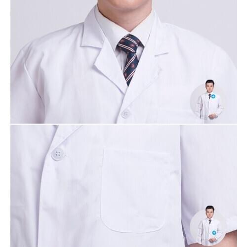 Summer Unisex White Lab Coat Short Sleeve Pockets Uniform Work Wear Doctor Nurse Clothing AC889