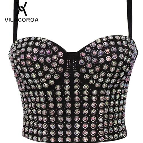 Bright Diamond Splice Black Tube Top Sling Camis Women Sexy Nightclub Crop Tops Short Shapewear Luxury Slim Corset Female Vest