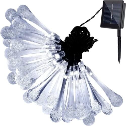 Yohencin 20ft 30 LED White Color ​Water Drop Solar String Fairy Waterproof Lights Christmas Lights Solar Outdoor String Lights