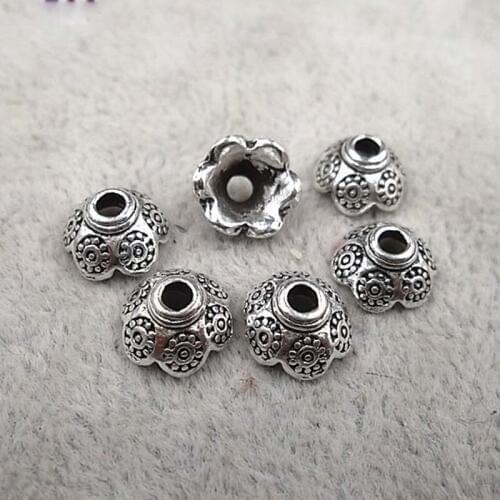 50pcs/lot Tibetan Antique Silver Bead Caps 9x4mm Earring Jackets Flower Receptacle End Caps for DIY Jewelry Making Accessories