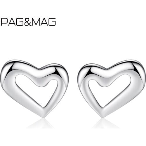 PAG&MAG Minimalism Heart Shape 925 Sterling Silver Stud Earrings For Women Simple 925 Silver Fine Jewelry Gifts SE0028