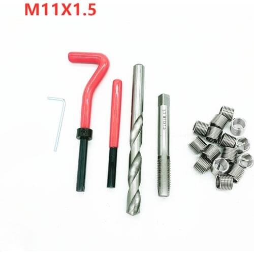 15pc M11X1.5 Thread Repair Tool Kit for Engine Block Restoring Damaged Threads Spanner Wrench Twist Drill Bit Coarse Crowbar Set