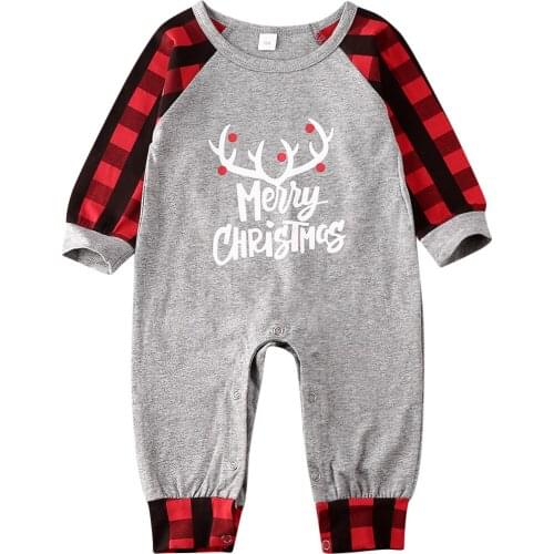 2020 Christmas 0-18M Newborn Kid Baby Boy Girl Xmas Elk Romper Jumpsuit Deer Letter Plaid Outfit One Piece Clothes