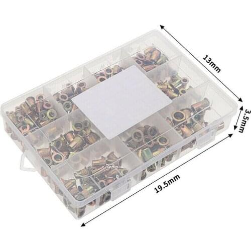 300PCS Durable Rivet Nut Kit Mixed Zinc Steel Insert Threaded Nutsert Set M3-M8