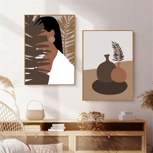 Abstract Girl Leaf Wall Art Poster Palma Leaves Plant Canvas Painting Nordic Art Prints Modern Fashion Picture Living Room Decor